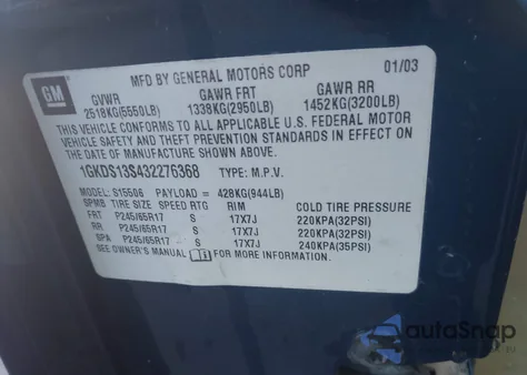 2003 GMC Envoy Slt from USA, damaged, VIN 1GKDS13S432276368